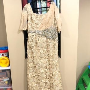 Tan beaded full length long dress